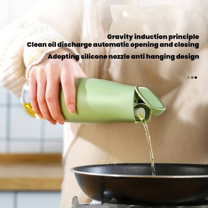 450Ml Oil Storage Pot, Auto Flip Kitchen Oil Bottle, Cooking Oil Dispenser For Kitchen, Automatic Opening Oil Bottle, Kitchen Non Hanging Oil Seasoning Bottle, Food Grade Condiment Bottle, Drip Free Spout Oil Container