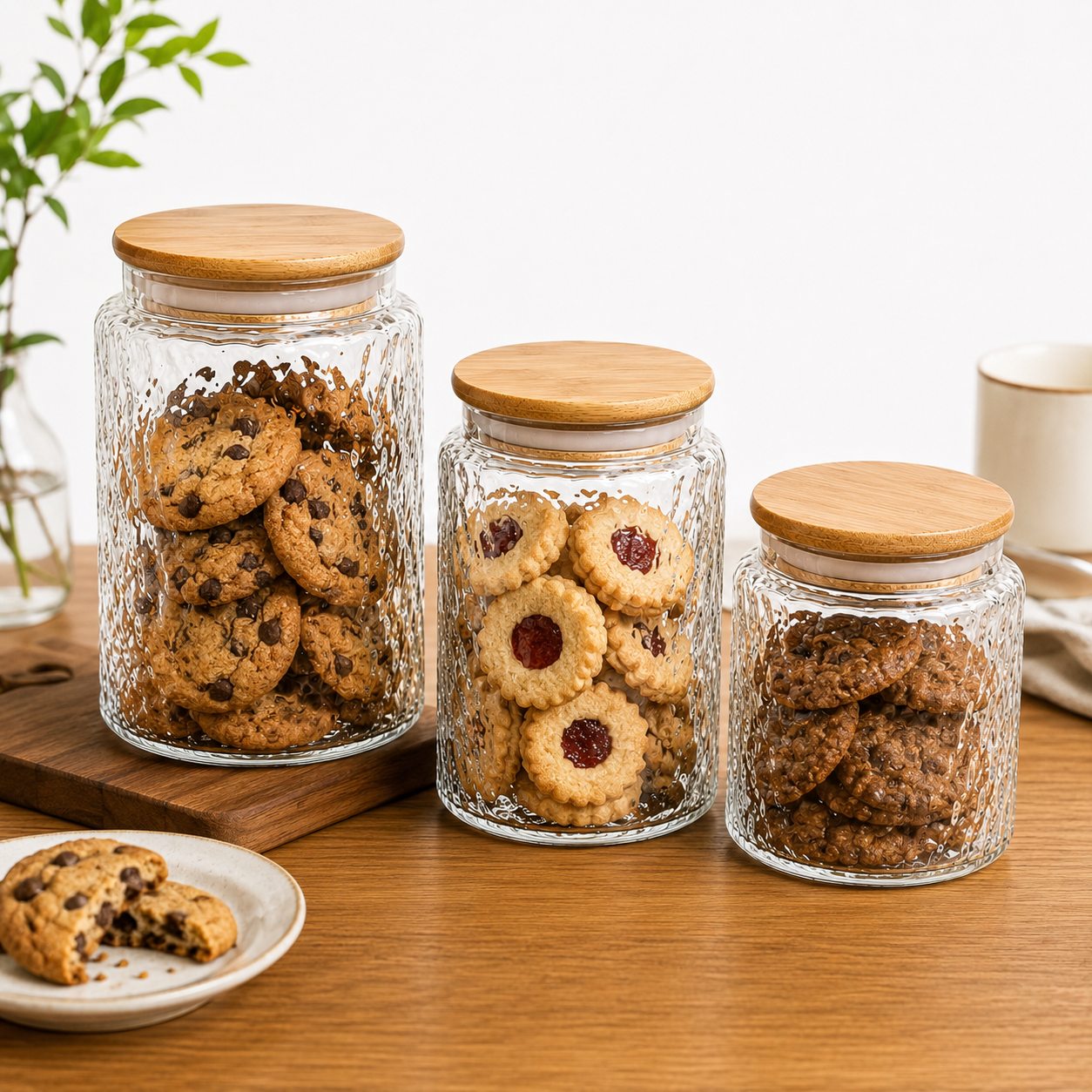 Pebble Airtight Glass Storage Jars with Bamboo Lid | Premium Kitchen Storage Container Set