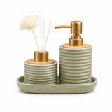 Porcelain Soap Dispenser & Reed Diffuser Set with Tray | Luxury Bathroom Accessories Set