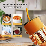 Premium Coffee Glass Mug with Leather Sleeve & Straw | Heat‑Resistant Drink Cup 450ML