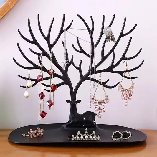 Premium Desktop Jewelry Organizer Stand with Tray – Necklace, Earring & Ring Storage Display Rack
