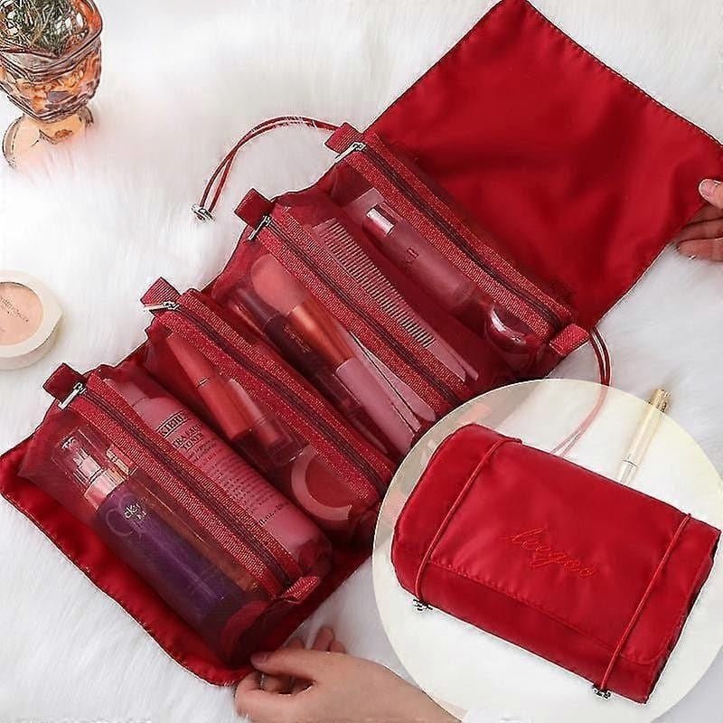 Premium Foldable Travel Makeup Organizer – Detachable Zipper Pouch Hanging Cosmetic Storage Bag