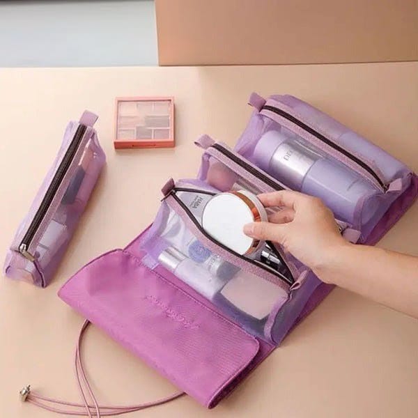 Premium Foldable Travel Makeup Organizer – Detachable Zipper Pouch Hanging Cosmetic Storage Bag