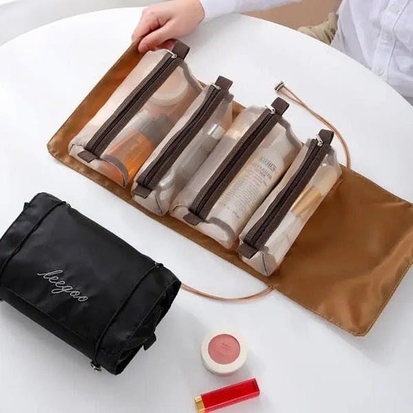 Premium Foldable Travel Makeup Organizer – Detachable Zipper Pouch Hanging Cosmetic Storage Bag