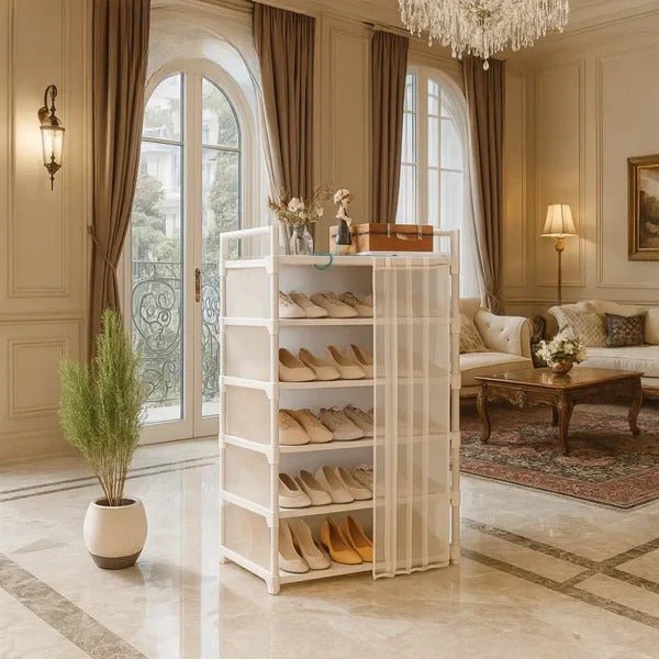 Premium Multi-Layer Shoe Rack with Dust Cover | Space Saving Dustproof Shoe Organizer