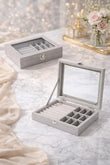 Premium Multi‑Compartment Jewelry Organizer – Glass Top Ring & Earrings Display Storage Box