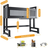Multifunctional Flip Kitchen Dish Rack, Over Sink Countertop Kitchen Storage Shelf, Metal Cabinet Door Crockery Shelf, Expandable Sink Drainer Drying Rack with Door, Telescoping Dish Storage Rack