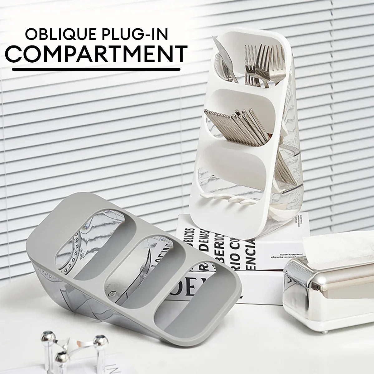 3 Layer Cutlery Organizer, Kitchen Utensils Separation Box, Multifunctional Transparent Chopstick Cage, Oblique Insertion Storage Rack, Tableware Drain Rack, Multipurpose Drawer Container Home Use