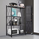 Multi Layer Folding Kitchen Rack, Kitchen Metal Folding Shelves With Wheels, Household Sundries Finishing Balcony Floor Storage Rack, Multi Level Folding Shelves with Wheels, Multifunctional 3 Tier Storage Cart