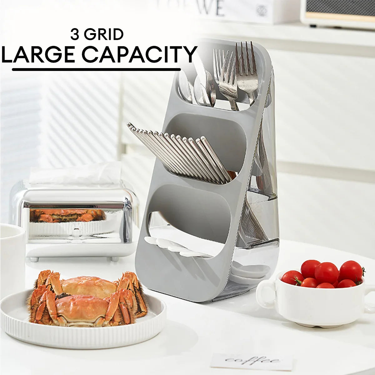 3 Layer Cutlery Organizer, Kitchen Utensils Separation Box, Multifunctional Transparent Chopstick Cage, Oblique Insertion Storage Rack, Tableware Drain Rack, Multipurpose Drawer Container Home Use