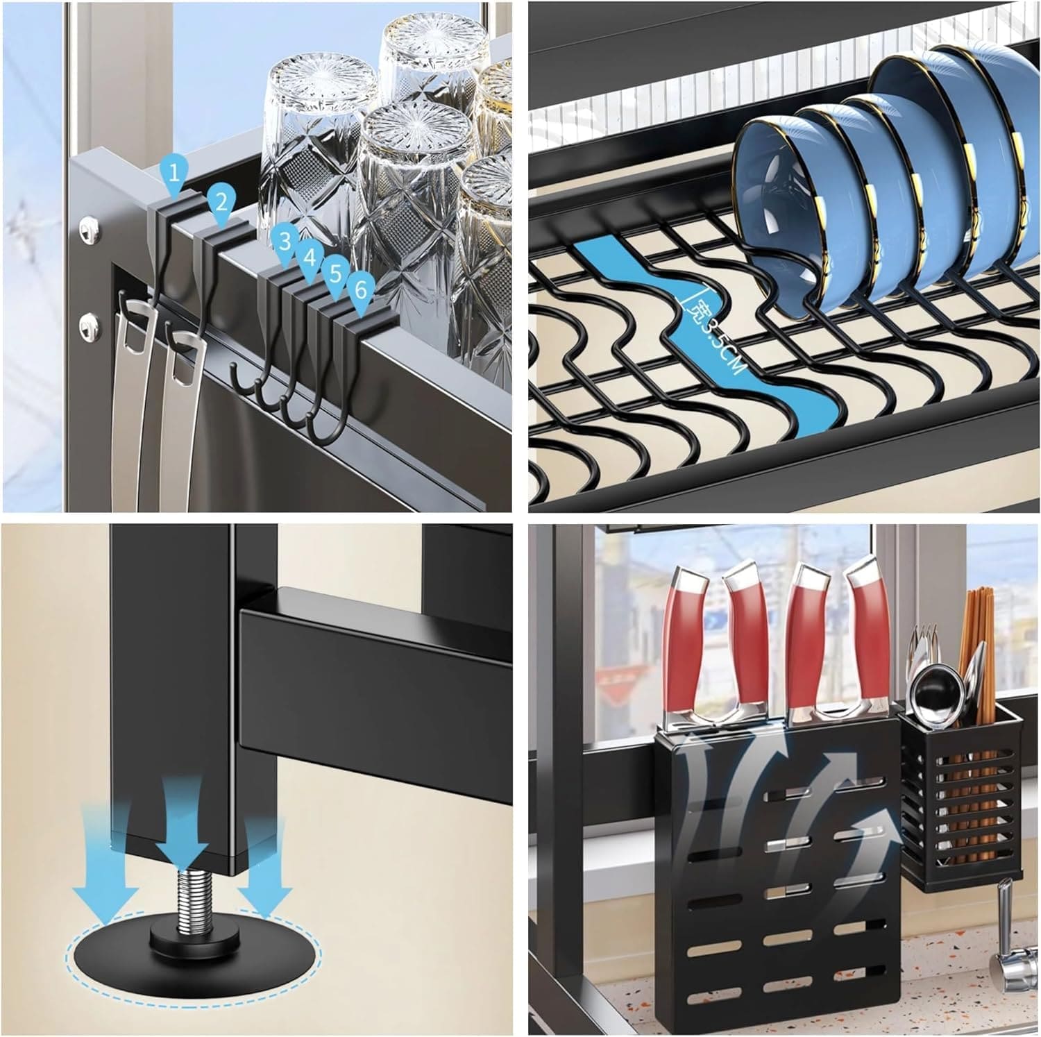 Multifunctional Flip Kitchen Dish Rack, Over Sink Countertop Kitchen Storage Shelf, Metal Cabinet Door Crockery Shelf, Expandable Sink Drainer Drying Rack with Door, Telescoping Dish Storage Rack