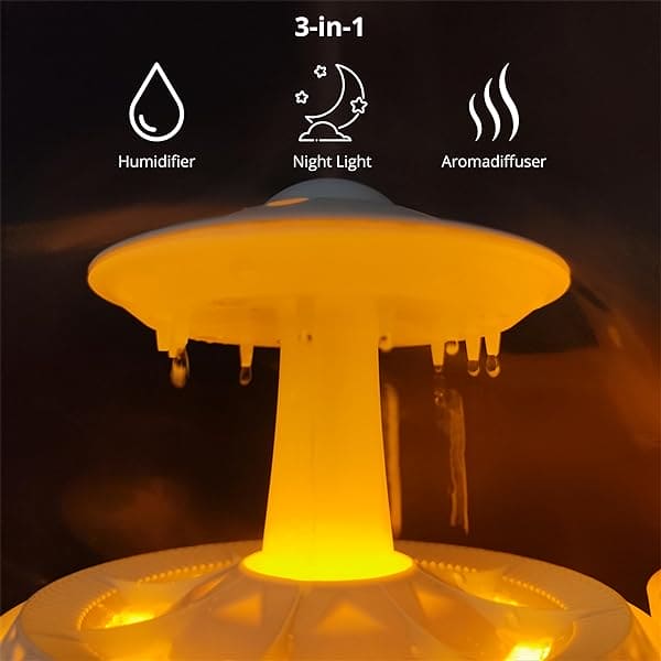 Rain Drop Mushroom Humidifier, Timing Colorful Night Light Essential Oil Diffuser, Ultrasonic RC Atomization Air Freshener, Relax Cloud Rain Diffuser, Airwall Air Humidifier, 300ml Humidifier with Timing Function for Home Office