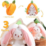 Reversible Bunny Plush – Strawberry & Carrot Soft Stuffed Toy
