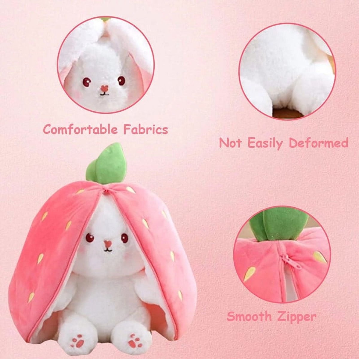Reversible Bunny Plush – Strawberry & Carrot Soft Stuffed Toy