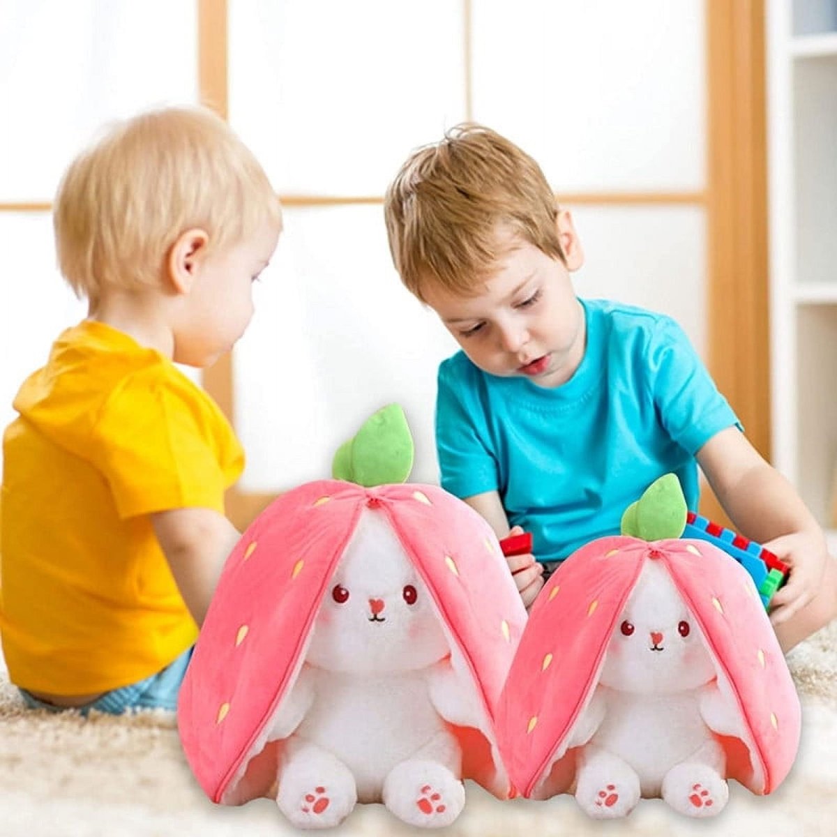 Reversible Bunny Plush – Strawberry & Carrot Soft Stuffed Toy