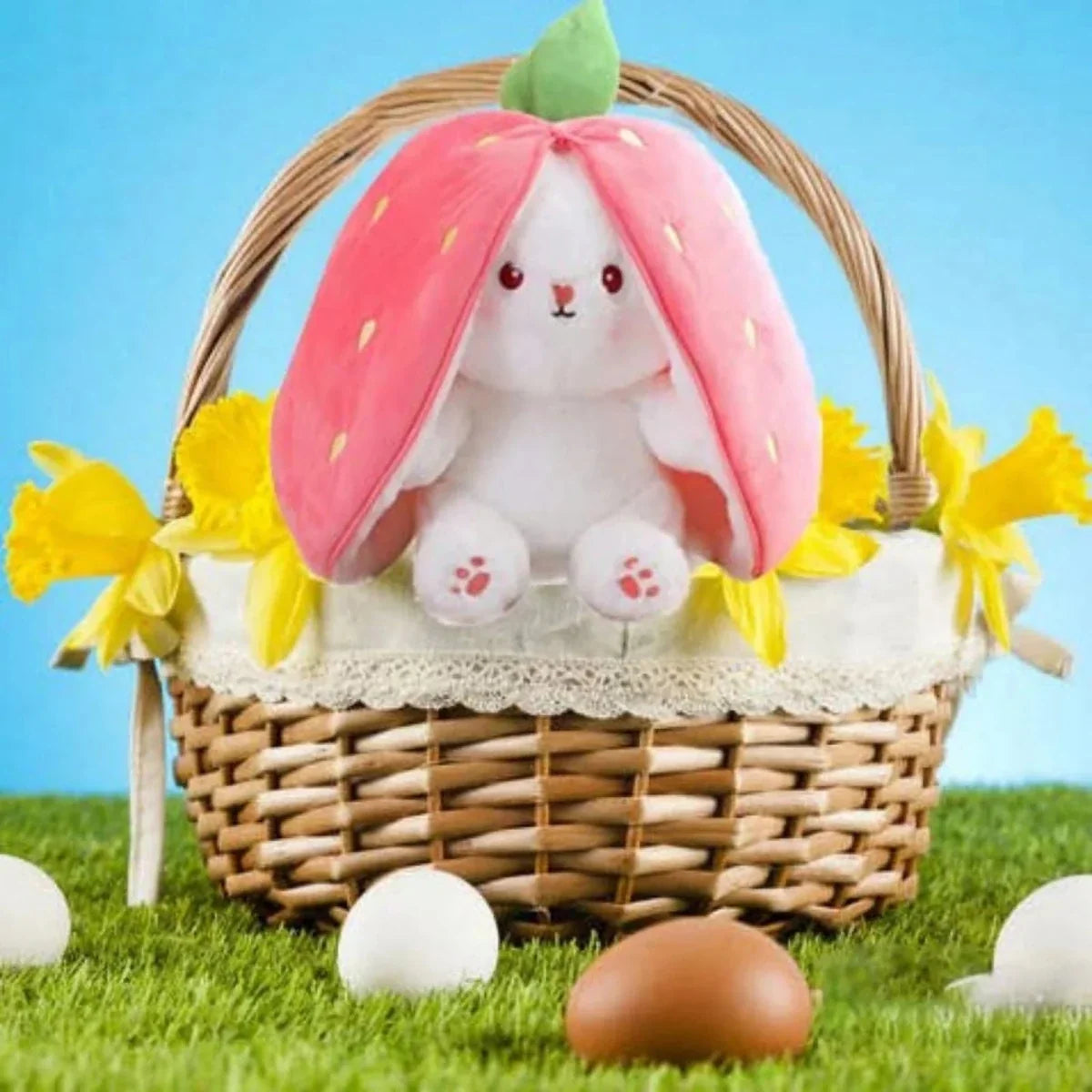 Reversible Bunny Plush – Strawberry & Carrot Soft Stuffed Toy
