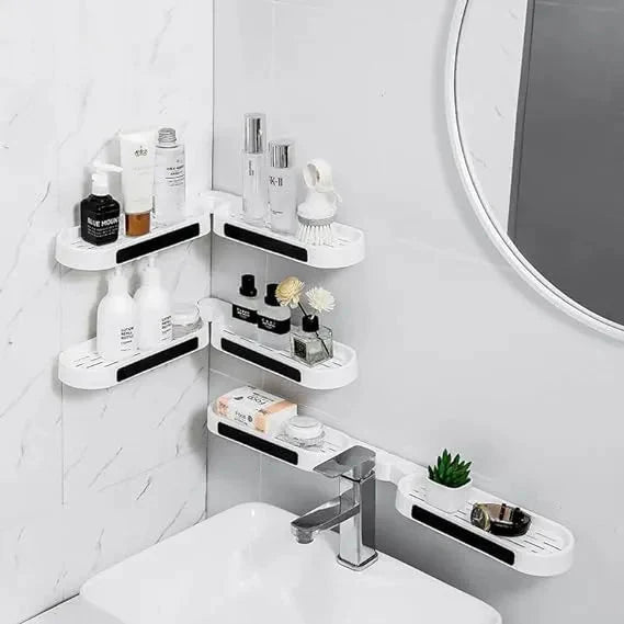 Revolving Bathroom Wall Rack | Adjustable Punch-Free Corner Storage Shelf for Toiletries, Skincare & Accessories