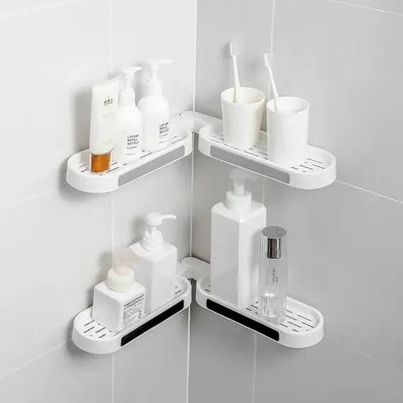Revolving Bathroom Wall Rack | Adjustable Punch-Free Corner Storage Shelf for Toiletries, Skincare & Accessories