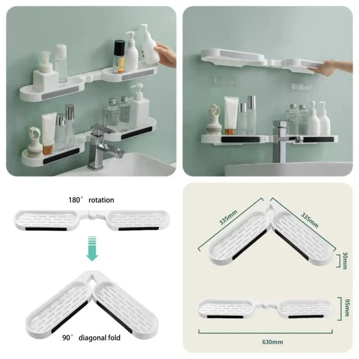 Revolving Bathroom Wall Rack | Adjustable Punch-Free Corner Storage Shelf for Toiletries, Skincare & Accessories