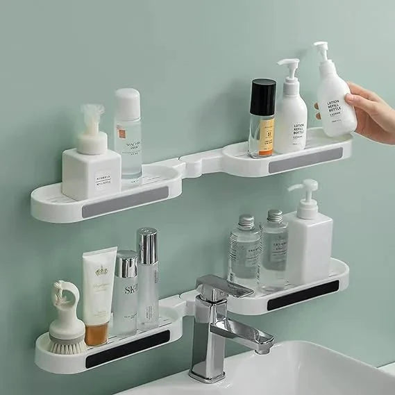 Revolving Bathroom Wall Rack | Adjustable Punch-Free Corner Storage Shelf for Toiletries, Skincare & Accessories