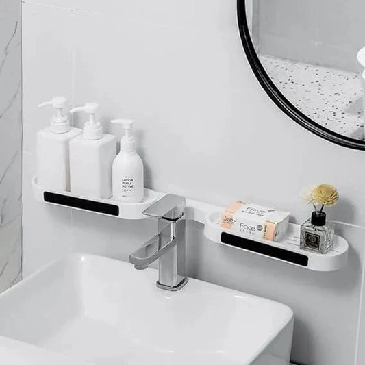 Revolving Bathroom Wall Rack | Adjustable Punch-Free Corner Storage Shelf for Toiletries, Skincare & Accessories