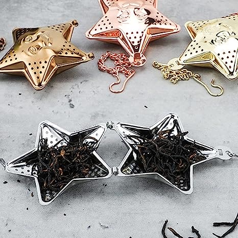 Star Tea Mesh Infuser, Stainless Steel Tea Strainer, Reusable Tea Filter With Chain Hook, Spice, Herb, Tea Seasoning Filter, Large Capacity Tea Infuser for Kitchen Bar Restaurant, Spice Filter Drinkware Gadget Kitchen Tools Accessories