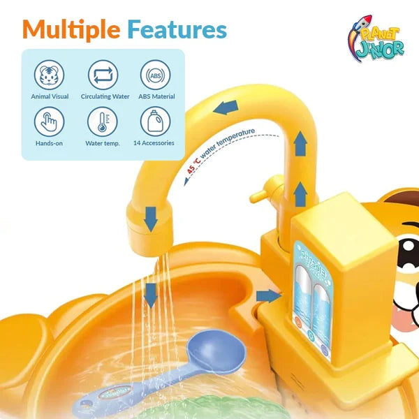 Electric Kitchen Sink Toy, Children's Simulation Sink with Fruit & Tableware Toy, Dishwasher Play Kitchen Kit