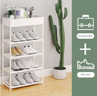 Shoe Rack With Shelf, 5 Tiers Simple Shoe Rack, Floor Standing Storage Shelf For Multiple Shoes, Multilayer Shoe Storage Shelf, Stackable Shoe Rack With Side Support, Hallway Cabinet Organizer Holder
