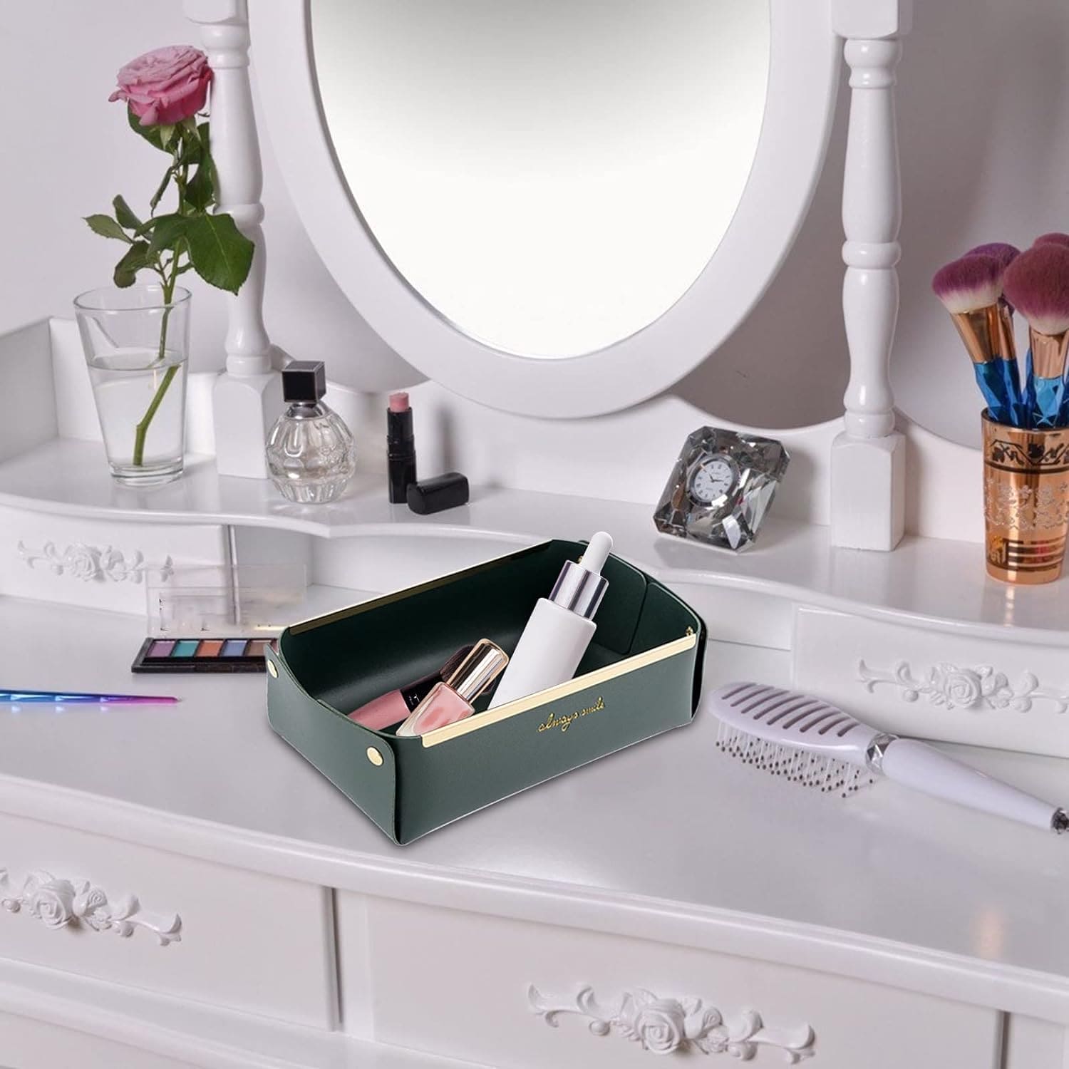 Folding Jewellery Tray, Sundries  Storage Tray, Collapsible Faux Leather Large Capacity Sundries Organizer Box, Nordic Style Leather Organizer, Rectangle Desktop Organizer Box, Multipurpose Catchall Tray for Key Jewelry, Desk Dresser Top Organizer