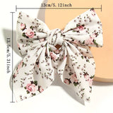Bow Hair Clip, Scarf Bow Hair French, Elegant Long Tail Hair Barrettes, Non Slip Hair Decorations For Women Girls, Fresh Floral Hairpin, Bowknot Hair Duckbill Clip Accessories