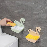 Swan Shape Soap Box, Wall Mounted Soap Holder, Hanging Bathroom Soap Tray with Suction Cup, Self Draining Soap Holder for Shower Wall, Multifunctional Soap Dish