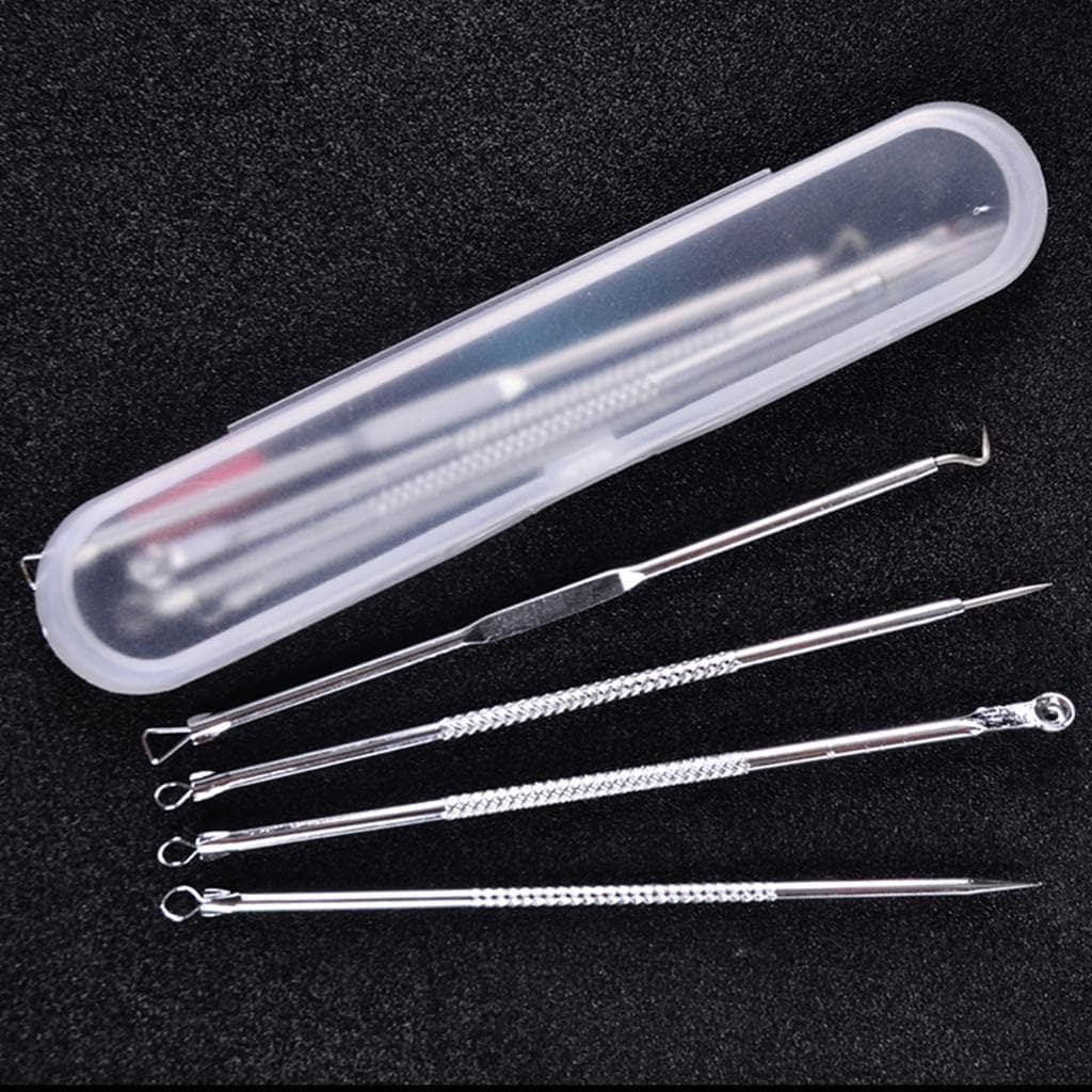 Set Of 4 Pimple Popper Needle, 4-In-1 Multifunctional Acne Needles, Blackhead Remover Tools, Spoon Face Skin Care Tools, Steel Blackhead Removal Kit, Women Beauty Acne Treatment Pore Cleanser Needle Hook, Comedone Extractor Remover Set for All Skin Types