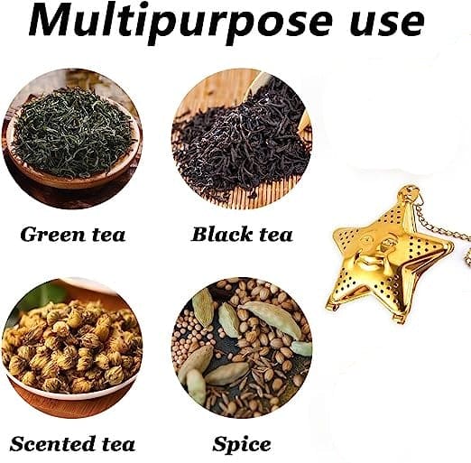 Star Tea Mesh Infuser, Stainless Steel Tea Strainer, Reusable Tea Filter With Chain Hook, Spice, Herb, Tea Seasoning Filter, Large Capacity Tea Infuser for Kitchen Bar Restaurant, Spice Filter Drinkware Gadget Kitchen Tools Accessories