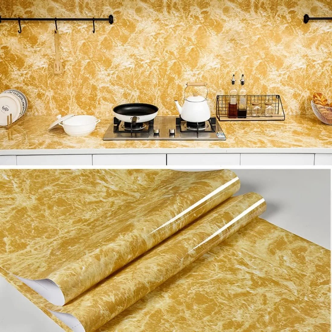 Self-Adhesive Marble Sheet – Oil & Heat Resistant Kitchen Wallpaper
