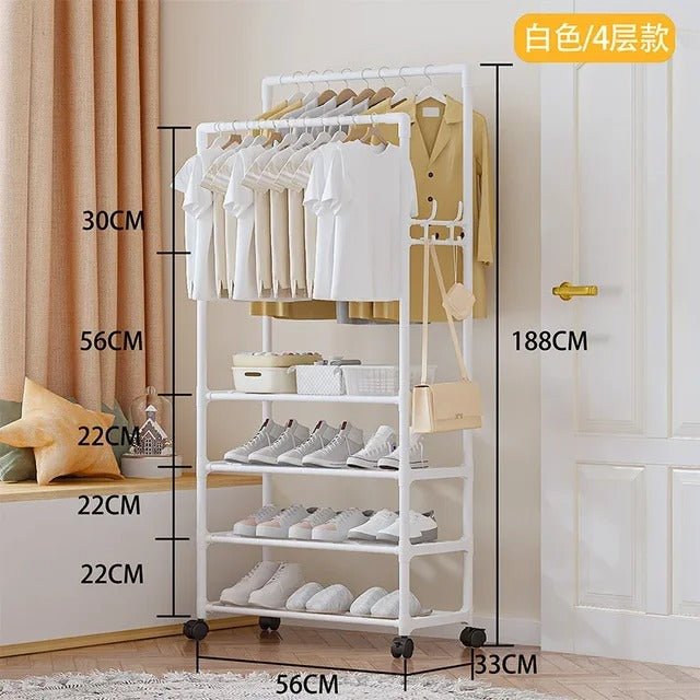 Simple Indoor Double Pole Coat Rack (4l4-Layer Double Pole Coat Rack – Freestanding Clothes Organizerayer)