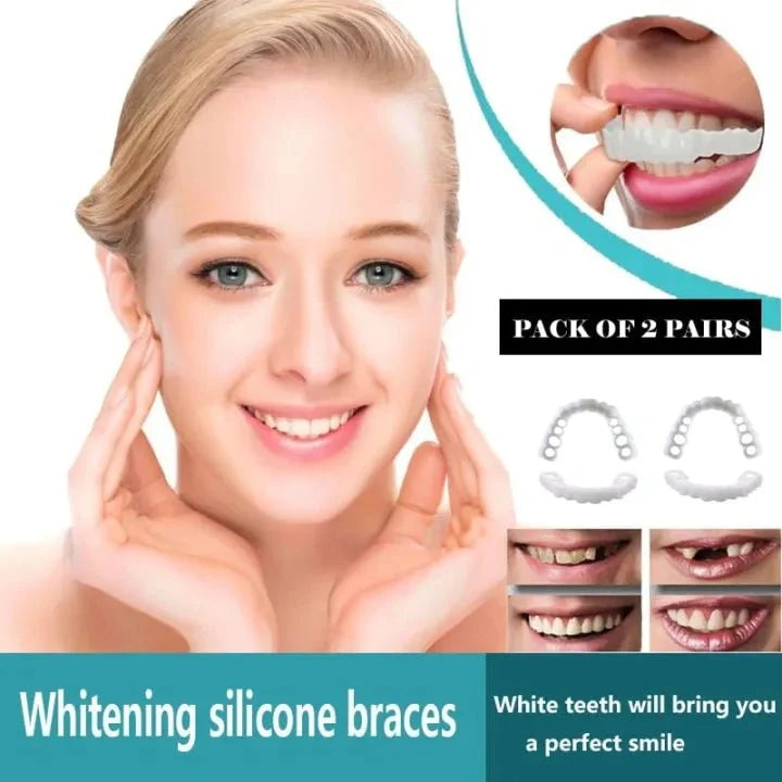 Snap-On Smile Moldable False Teeth Veneers with Artificial Braces Kit for Men & Women – Temporary Cosmetic Dental Solution