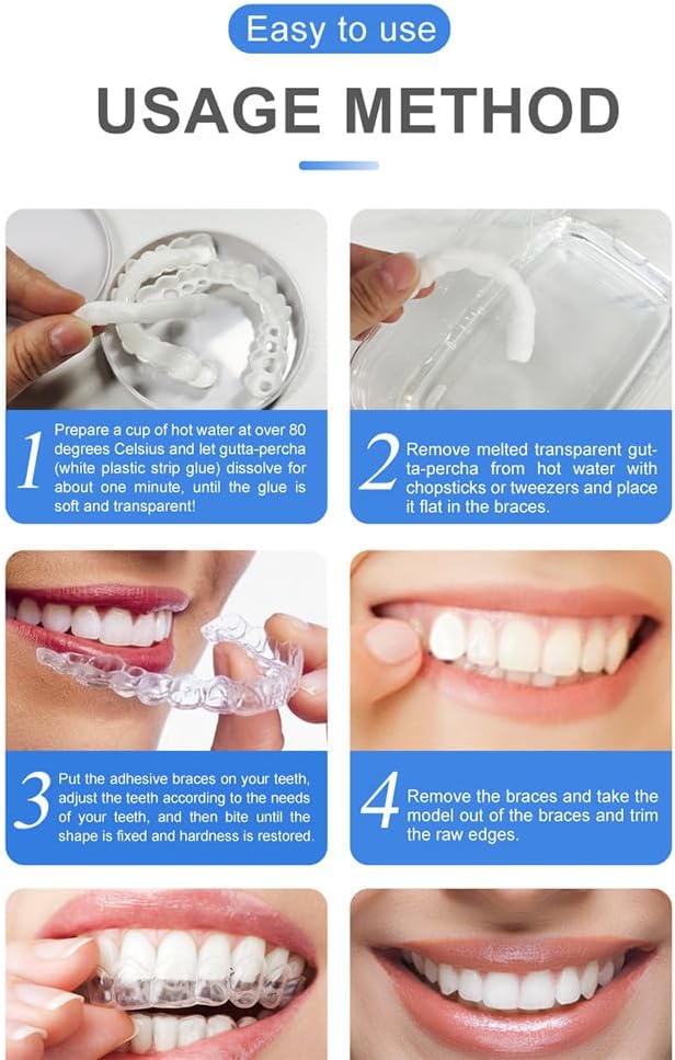 Snap-On Smile Moldable False Teeth Veneers with Artificial Braces Kit for Men & Women – Temporary Cosmetic Dental Solution