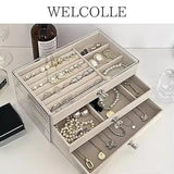 Soft Velvet Jewelry Box – 3-Drawer Jewelry Storage Organizer for Rings, Earrings & Bracelets