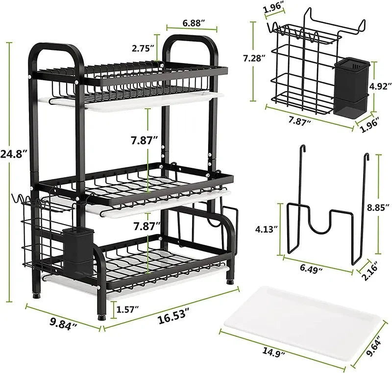 Stainless Steel 3-Tier Dish Rack – Durable Kitchen Organizer