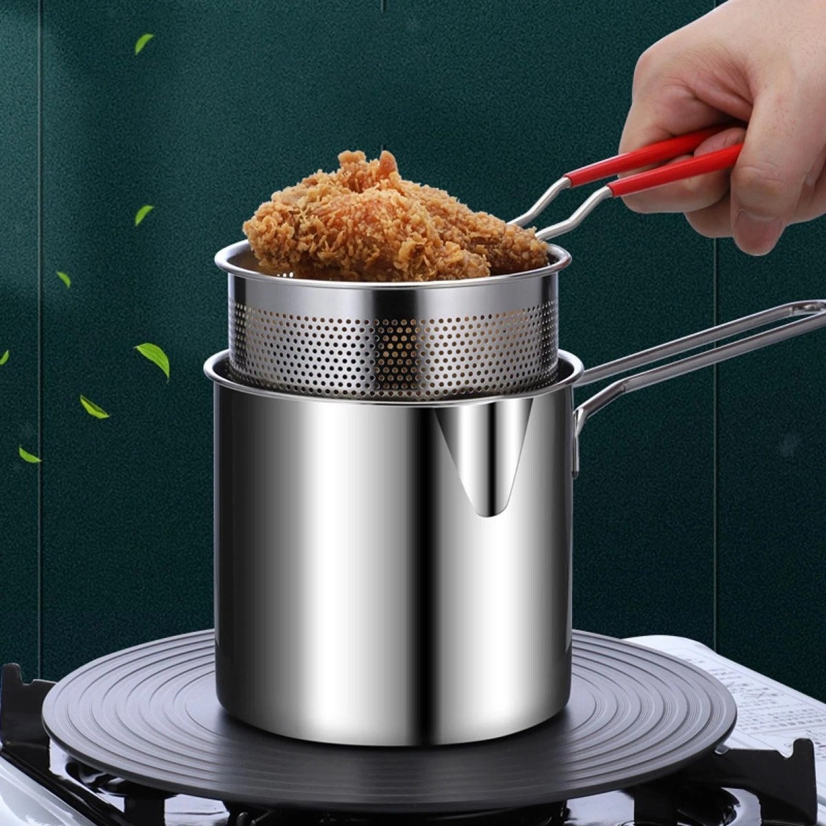 Stainless Steel Deep Frying Pot with Oil Strainer Basket – Kitchen Fryer Pan