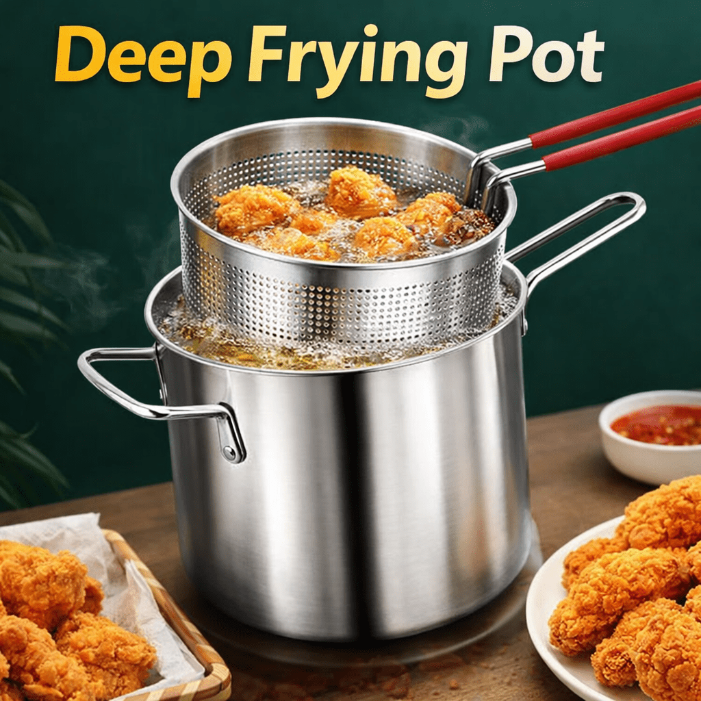 Stainless Steel Deep Frying Pot with Oil Strainer Basket – Kitchen Fryer Pan