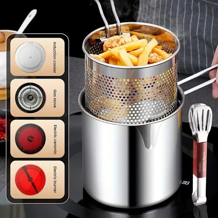 Stainless Steel Deep Frying Pot with Oil Strainer Basket – Kitchen Fryer Pan