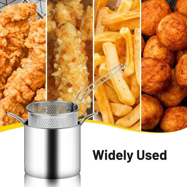 Stainless Steel Deep Frying Pot with Oil Strainer Basket – Kitchen Fryer Pan