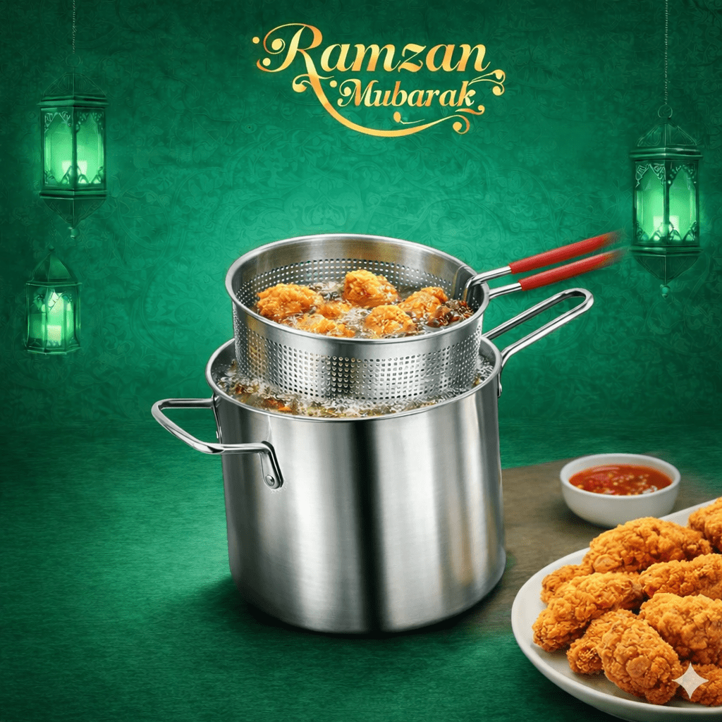 Stainless Steel Deep Frying Pot with Oil Strainer Basket – Kitchen Fryer Pan