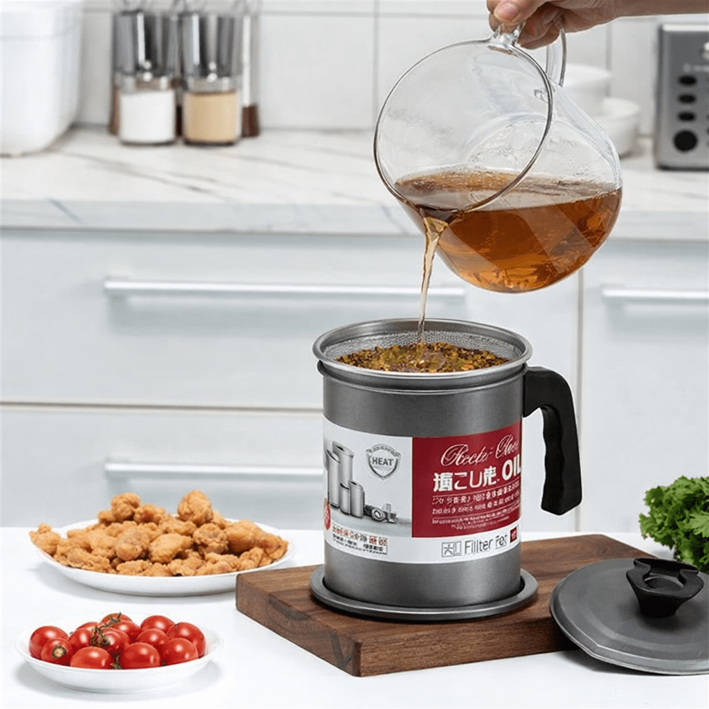 Stainless Steel Oil Filter Pot with Strainer |Kitchen Oil Container