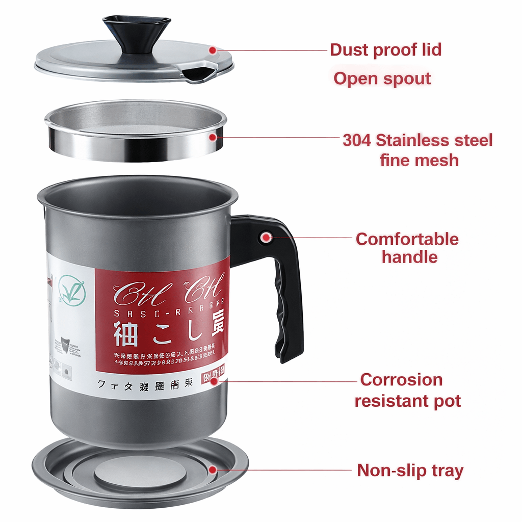Stainless Steel Oil Filter Pot with Strainer |Kitchen Oil Container