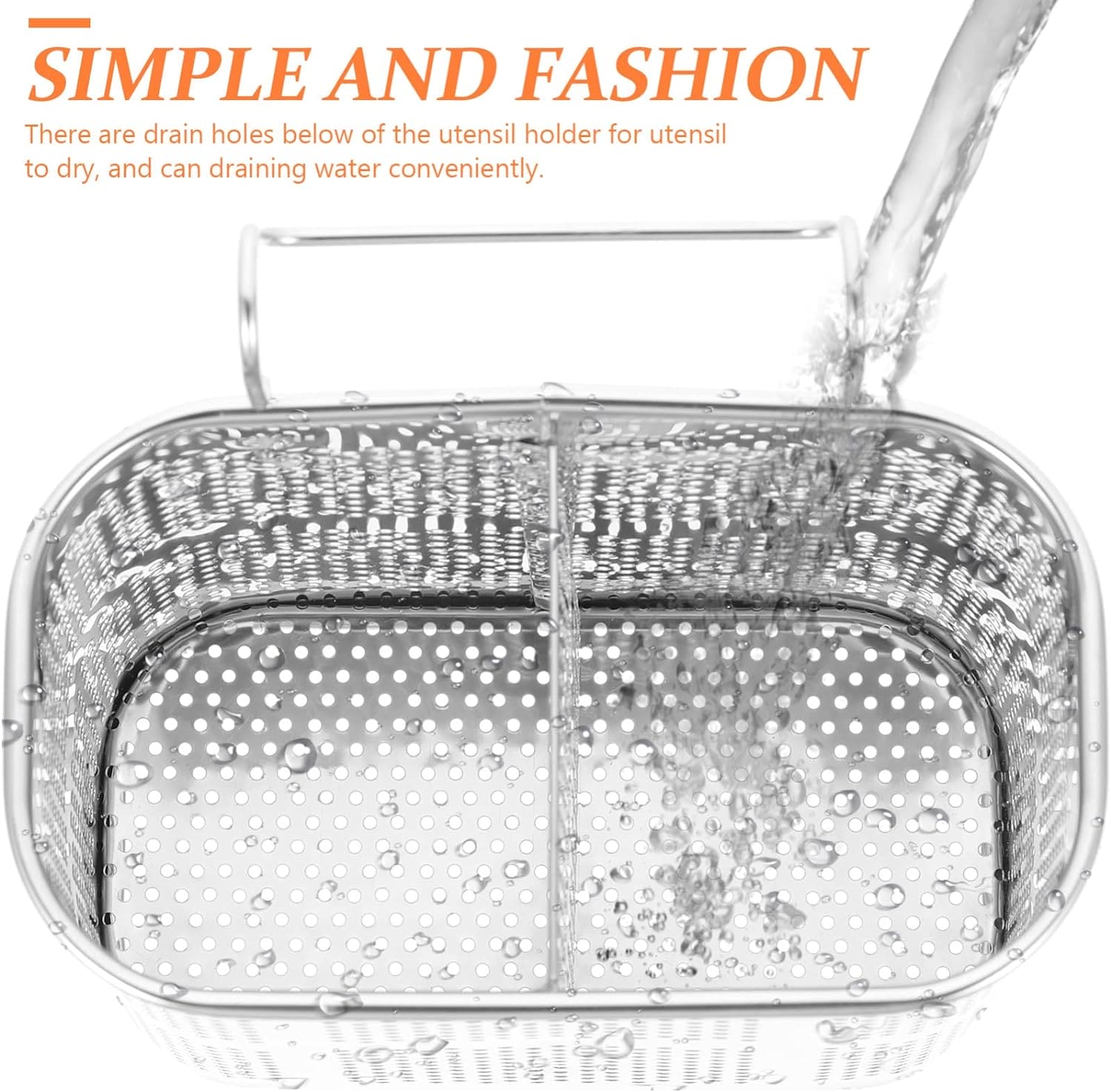 Stainless Steel Utensil Holder, Kitchen Wall Hanging Steel Cutlery Holder Organizer Rack, Multifunctional Chopstick Basket, Silverware Caddy Cutlery Rack, Drying Rack Basket Holder with Hooks