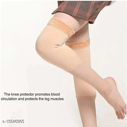Thigh Warm Footless Socks, Unisex Fleece Knee Warmers Legging, Winter Knit Warm Long Leg Warmer, Warm Boot Cuffs Long Sock, Thin Outdoor Knee Compression Sleeve