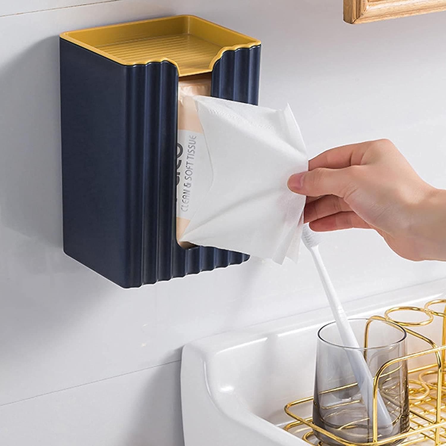 Funky Facial Tissue Box, Wall Mounted Napkin Holder, Self Adhesive Simple Paper Shelf, Nordic Luxury Tissue Box, Rectangular Plastic Tissue Paper Holder, Tissue Storage Box with Storage Shelf, Folded Hand Towel Dispenser