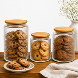 Textured Airtight Glass Storage Jars with Bamboo Lid | Premium Kitchen Storage Container Set